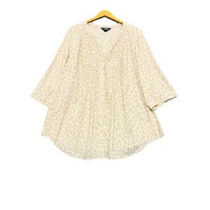 Lands' End‎ Women 2X Animal Print Pintuck Long Sleeve Button Down Tunic Shirt